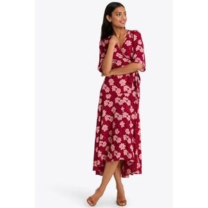 Draper James Fiona Wrap Dress Women 6 Red Pink Floral Wrap Midi‎ Lurex Crepe